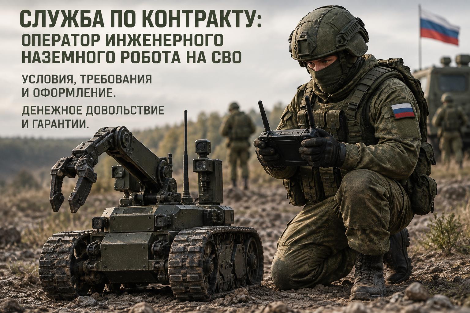 Служба по контракту: оператор инженерного наземного робота на СВО — условия, требования и оформление. Денежное довольствие и гарантии Служба по контракту: оператор инженерного наземного робота на СВО — условия, требования и оформление. Денежное довольствие и гарантии